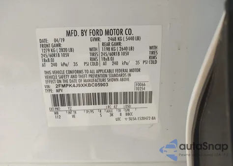 2019 Ford Edge Sel z USA, uszkodzony, nr VIN 2FMPK4J9XKBC05903